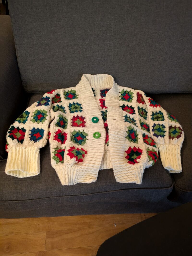 Crocheted Christmas color themed cardigan